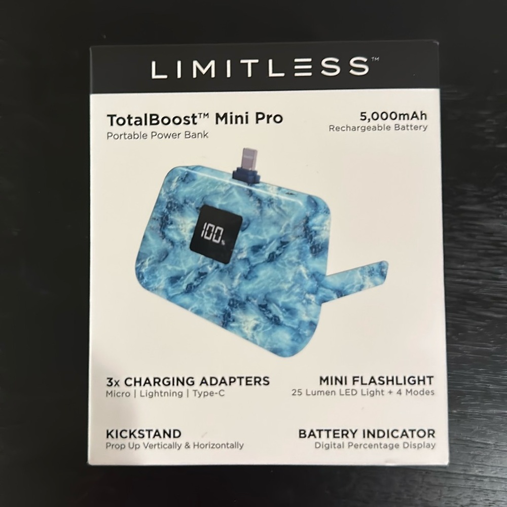 LIMITLESS TotalBoost Mini Pro Power Bank - Turquoise Blue Tie-Dye